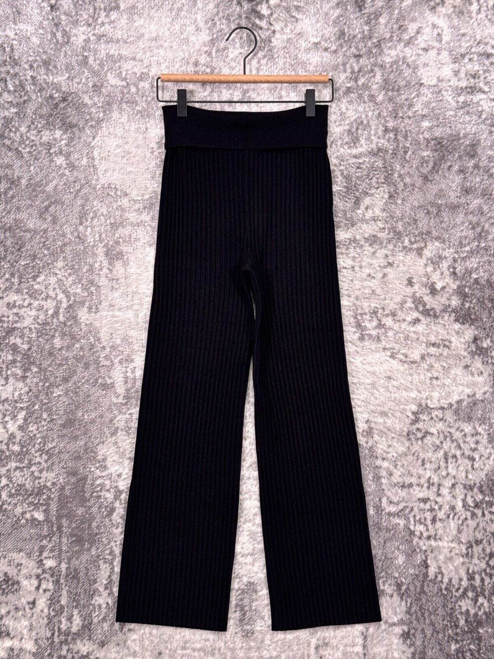 MM LaFleur Pants Large Womens Black Ribbed Knit Fold Over Pull On Pants